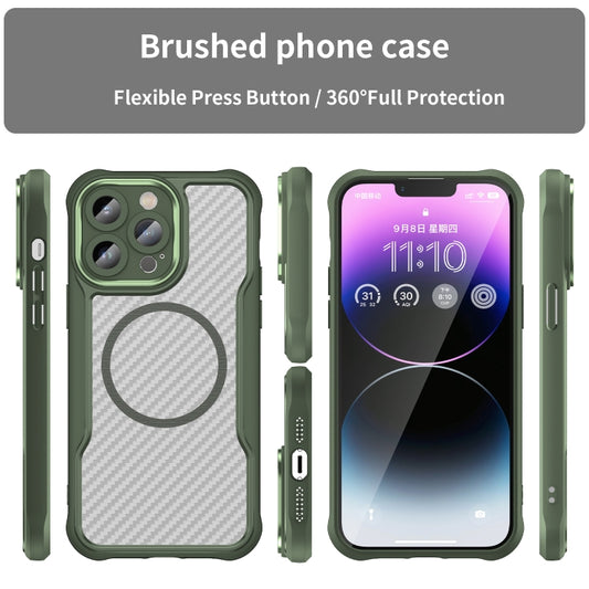 For iPhone 14 Pro Max Carbon Fiber Texture MagSafe Translucent Phone Case(Green) by buy2fix