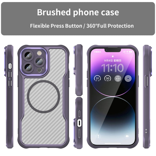 For iPhone 13 Pro Max Carbon Fiber Texture MagSafe Translucent Phone Case(Purple) by buy2fix