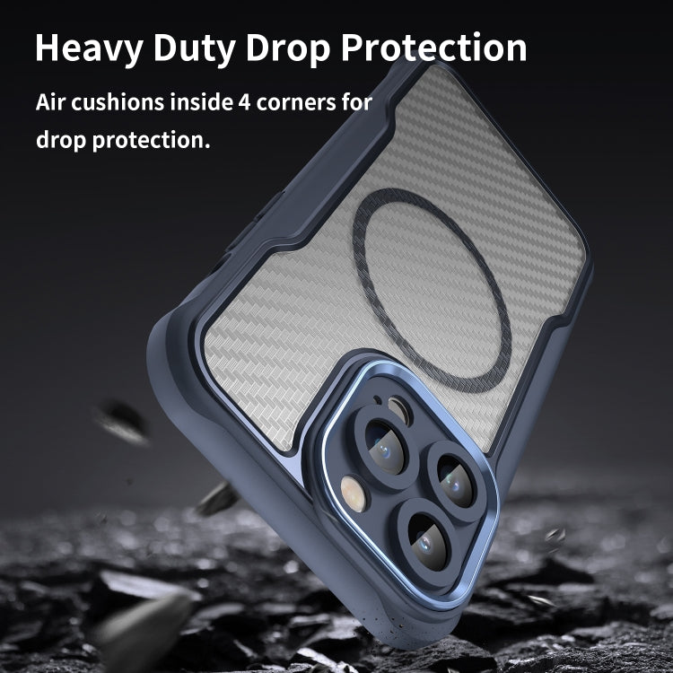 For iPhone 12 Pro Max Carbon Fiber Texture MagSafe Translucent Phone Case(Blue) by buy2fix