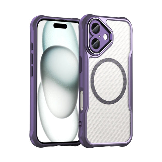 For iPhone 16 Carbon Fiber Texture MagSafe Translucent Phone Case(Purple) by buy2fix