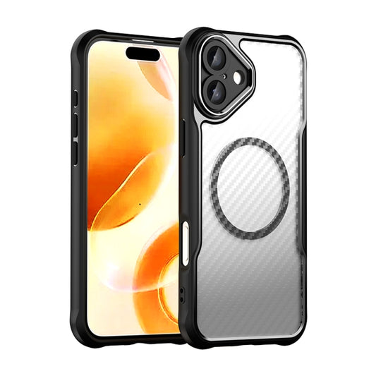 For iPhone 16 Plus Carbon Fiber Texture MagSafe Translucent Phone Case(Black) by buy2fix