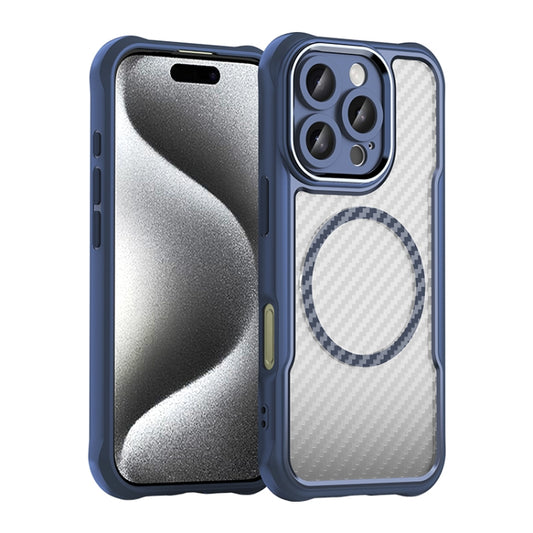 For iPhone 16 Pro Carbon Fiber Texture MagSafe Translucent Phone Case(Blue) by buy2fix