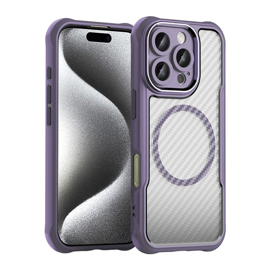 For iPhone 16 Pro Carbon Fiber Texture MagSafe Translucent Phone Case(Purple) by buy2fix