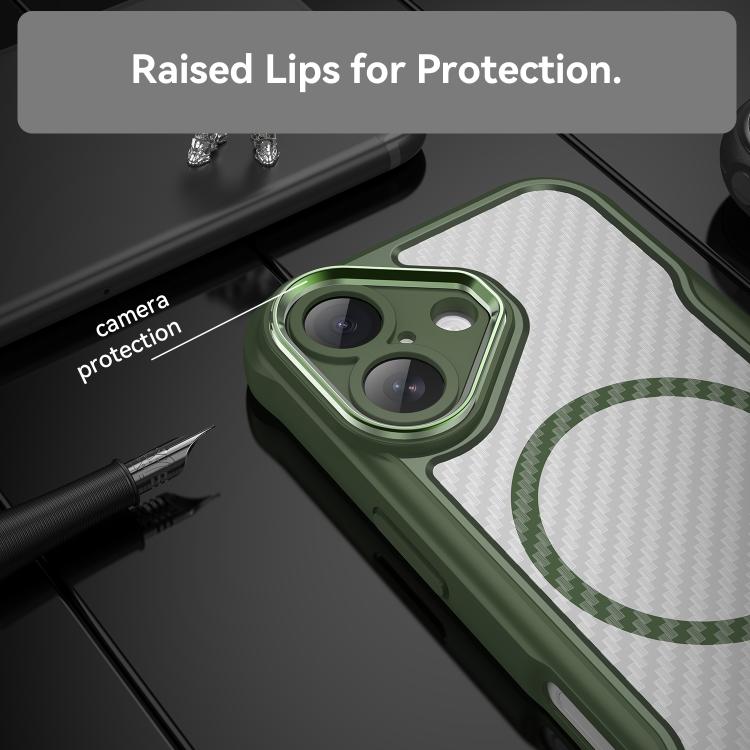 For iPhone 17 Carbon Fiber Texture MagSafe Translucent Phone Case(Green) - iPhone 17 Cases by buy2fix | Online Shopping UK | buy2fix