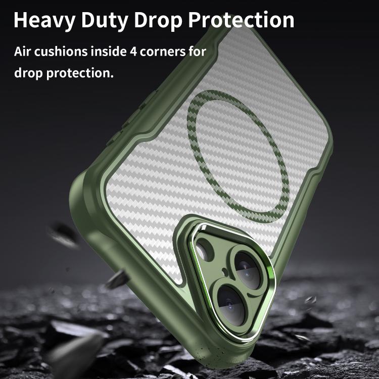 For iPhone 17 Carbon Fiber Texture MagSafe Translucent Phone Case(Green) - iPhone 17 Cases by buy2fix | Online Shopping UK | buy2fix