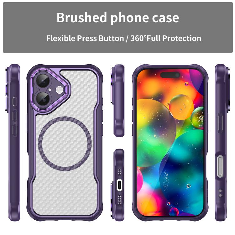 For iPhone 17 Carbon Fiber Texture MagSafe Translucent Phone Case(Purple) - iPhone 17 Cases by buy2fix | Online Shopping UK | buy2fix
