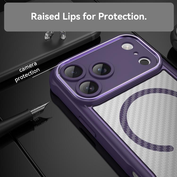 For iPhone 17 Pro Max Carbon Fiber Texture MagSafe Translucent Phone Case(Purple) - iPhone 17 Pro Max Cases by buy2fix | Online Shopping UK | buy2fix