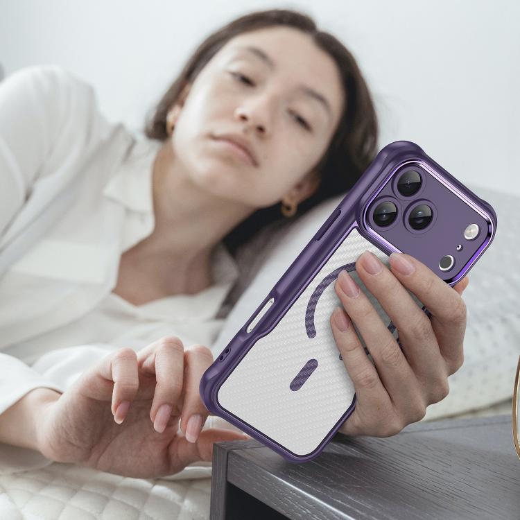 For iPhone 17 Pro Max Carbon Fiber Texture MagSafe Translucent Phone Case(Purple) - iPhone 17 Pro Max Cases by buy2fix | Online Shopping UK | buy2fix