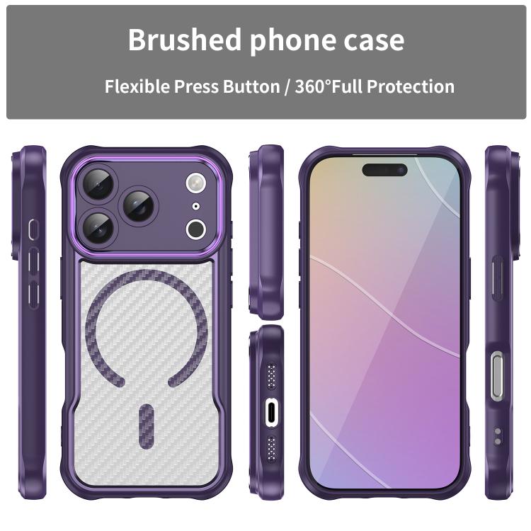 For iPhone 17 Pro Carbon Fiber Texture MagSafe Translucent Phone Case(Purple) - iPhone 17 Pro Cases by buy2fix | Online Shopping UK | buy2fix