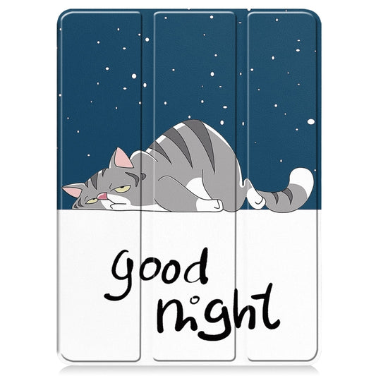 For iPad Pro 11 2025 / 2024 Custer Painted 3-Fold Holder Smart Leather Tablet Case with Pen Tray(Lazy Cat) by buy2fix