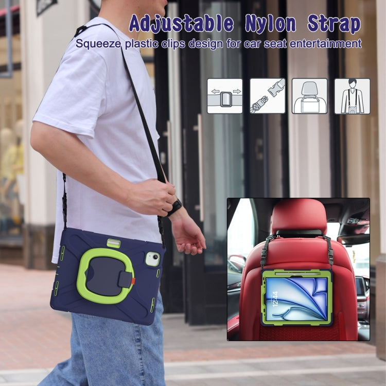 For iPad Air 11 2024 / Air 11 2025 Silicone Hybrid PC Tablet Case with Holder & Shoulder Strap(Navy Blue Lime) by buy2fix