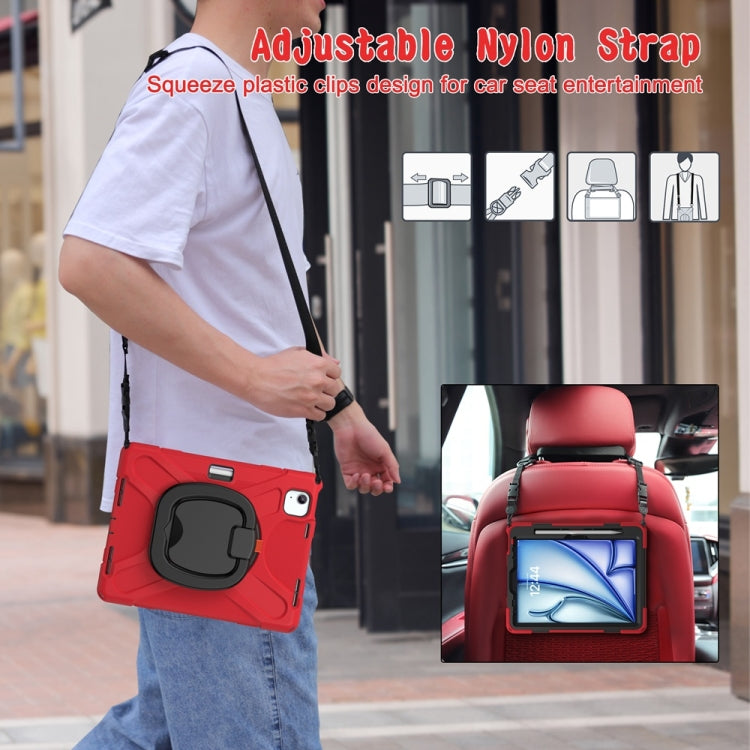 For iPad Air 11 2024 / Air 11 2025 Silicone Hybrid PC Tablet Case with Holder & Shoulder Strap(Red) by buy2fix