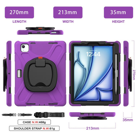 For iPad Air 11 2024 / Air 11 2025 Silicone Hybrid PC Tablet Case with Holder & Shoulder Strap(Purple) by buy2fix
