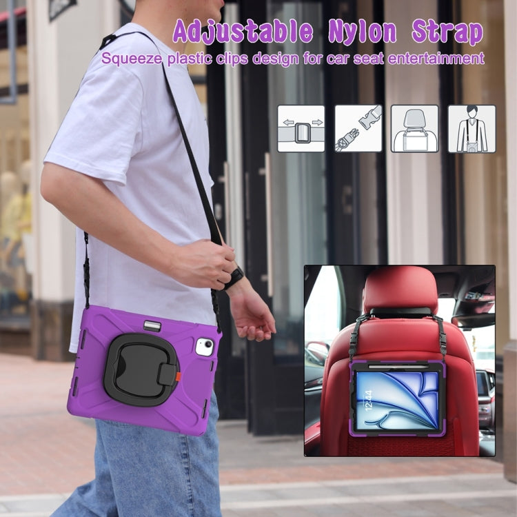 For iPad Air 11 2024 / Air 11 2025 Silicone Hybrid PC Tablet Case with Holder & Shoulder Strap(Purple) by buy2fix