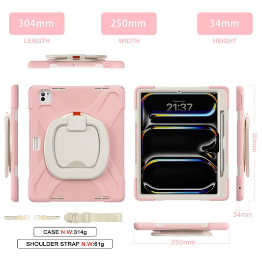 For iPad Pro 11 2025 / 2024 Silicone Hybrid PC Tablet Case with Holder & Shoulder Strap(Cherry Blossom Pink) by buy2fix