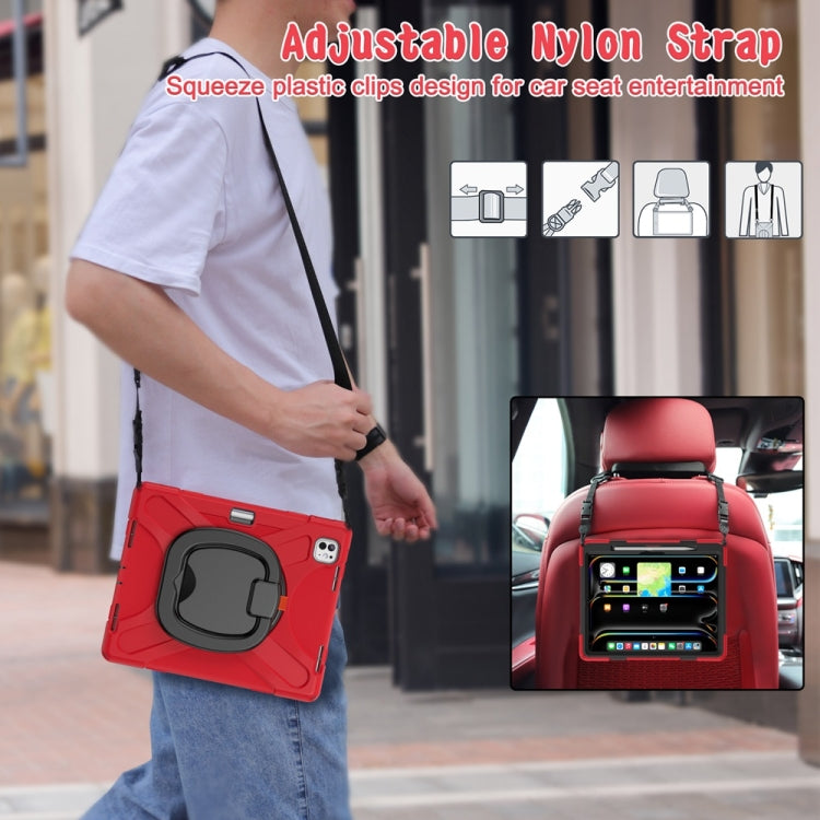 For iPad Pro 11 2025 / 2024 Silicone Hybrid PC Tablet Case with Holder & Shoulder Strap(Red) by buy2fix