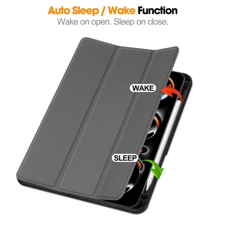 For iPad Pro 11 2024 Custer TPU Pure Color 3-Fold Holder Smart Leather Tablet Case with Pen Tray(Grey) - iPad Pro 11 2024 Cases by buy2fix | Online Shopping UK | buy2fix