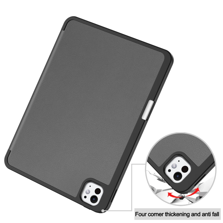 For iPad Pro 11 2024 Custer TPU Pure Color 3-Fold Holder Smart Leather Tablet Case with Pen Tray(Grey) - iPad Pro 11 2024 Cases by buy2fix | Online Shopping UK | buy2fix