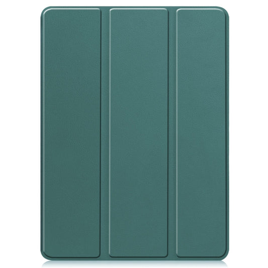 For iPad Pro 11 2025 / 2024 Custer TPU Pure Color 3-Fold Holder Smart Leather Tablet Case with Pen Tray(Dark Green) by buy2fix