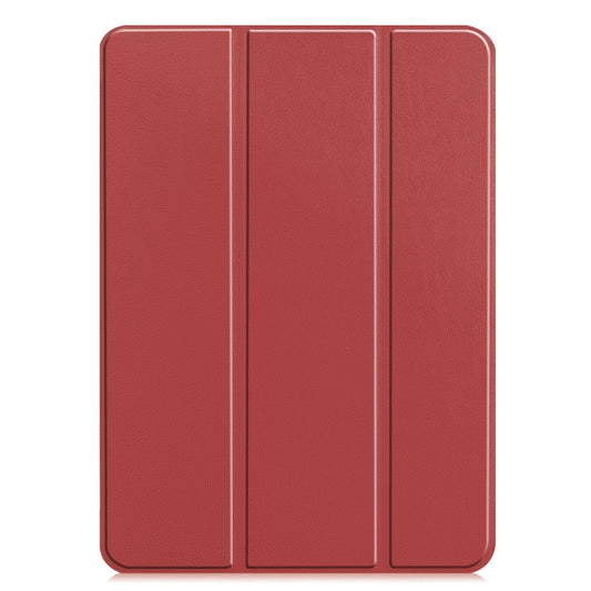For iPad Pro 11 2025 / 2024 Custer TPU Pure Color 3-Fold Holder Smart Leather Tablet Case with Pen Tray(Wine Red) by buy2fix