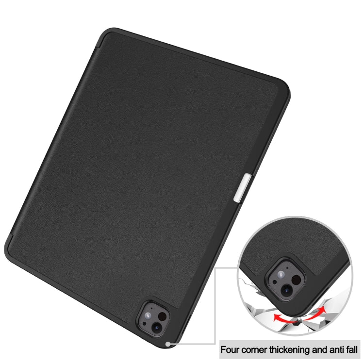 For iPad Pro 13 2024 Custer TPU Pure Color 3-Fold Holder Smart Leather Tablet Case with Pen Tray(Black) - iPad Pro 13 2024 Cases by buy2fix | Online Shopping UK | buy2fix