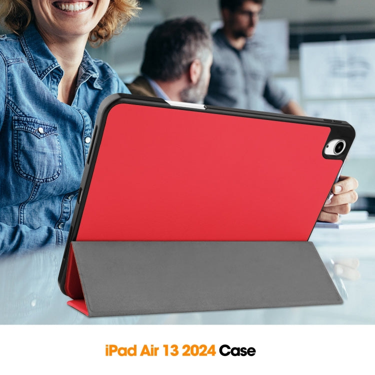 For iPad Air 13 2024 / 2025 Custer TPU Pure Color 3-Fold Holder Smart Leather Tablet Case with Pen Tray(Red) by buy2fix
