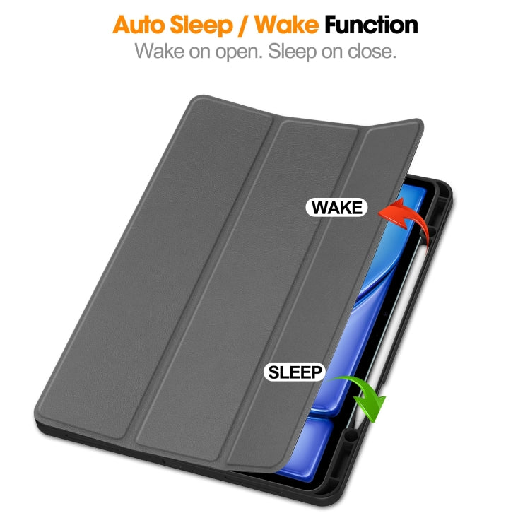 For iPad Air 13 2024 / 2025 Custer TPU Pure Color 3-Fold Holder Smart Leather Tablet Case with Pen Tray(Grey) - iPad Air 13 2025 / 2024 Cases by buy2fix | Online Shopping UK | buy2fix
