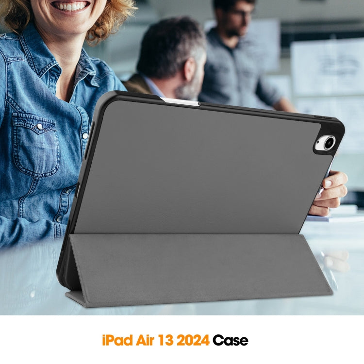 For iPad Air 13 2024 / 2025 Custer TPU Pure Color 3-Fold Holder Smart Leather Tablet Case with Pen Tray(Grey) - iPad Air 13 2025 / 2024 Cases by buy2fix | Online Shopping UK | buy2fix