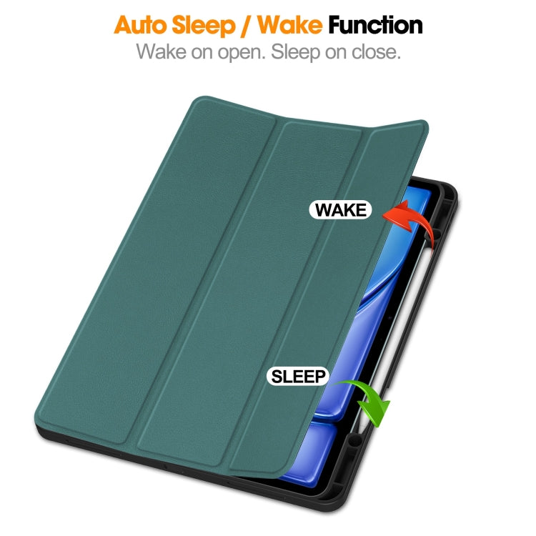 For iPad Air 13 2024 / 2025 Custer TPU Pure Color 3-Fold Holder Smart Leather Tablet Case with Pen Tray(Dark Green) - iPad Air 13 2025 / 2024 Cases by buy2fix | Online Shopping UK | buy2fix