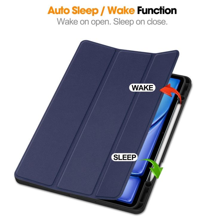 For iPad Air 13 2024 / 2025 Custer TPU Pure Color 3-Fold Holder Smart Leather Tablet Case with Pen Tray(Dark Blue) - iPad Air 13 2025 / 2024 Cases by buy2fix | Online Shopping UK | buy2fix