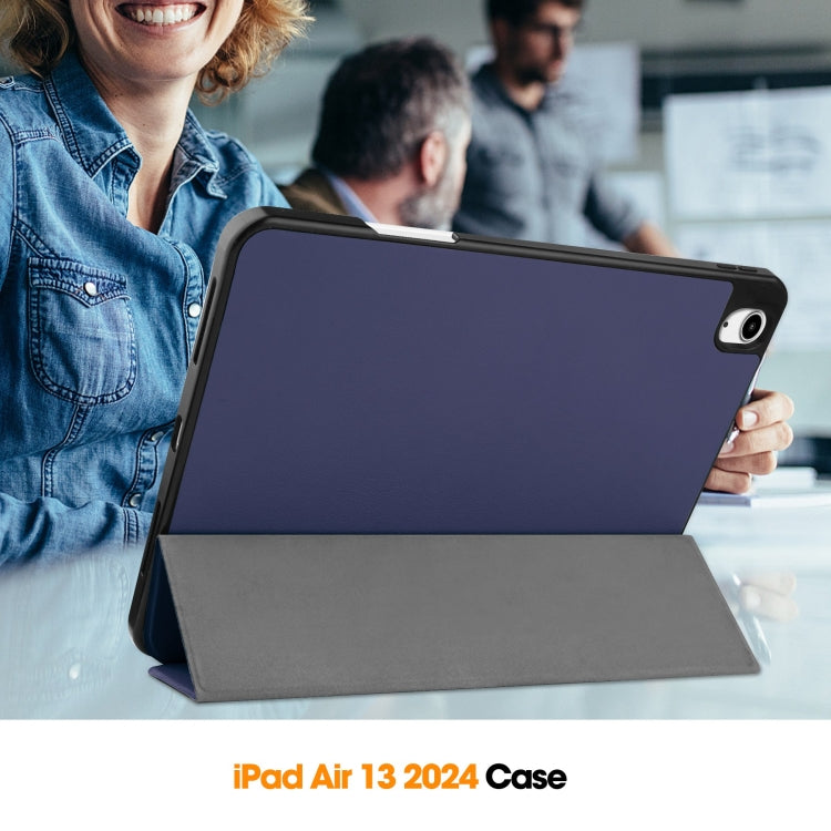 For iPad Air 13 2024 / 2025 Custer TPU Pure Color 3-Fold Holder Smart Leather Tablet Case with Pen Tray(Dark Blue) - iPad Air 13 2025 / 2024 Cases by buy2fix | Online Shopping UK | buy2fix