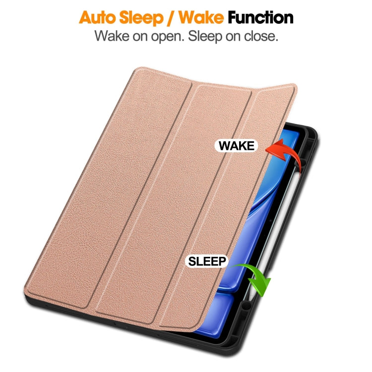 For iPad Air 13 2024 / 2025 Custer TPU Pure Color 3-Fold Holder Smart Leather Tablet Case with Pen Tray(Rose Gold) - iPad Air 13 2025 / 2024 Cases by buy2fix | Online Shopping UK | buy2fix