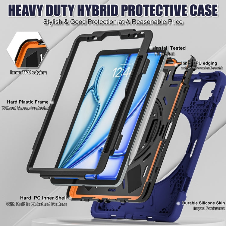 For iPad Air 11 2024 / Air 11 2025 Rotatable Holder Silicone Hybrid PC Tablet Case with Shoulder Strap(Navy Blue) - iPad Air 11 2025 / 2024 Cases by buy2fix | Online Shopping UK | buy2fix