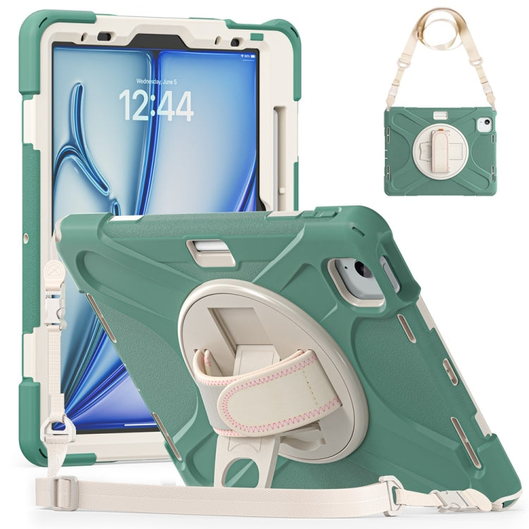 For iPad Air 11 2024 / Air 11 2025 Rotatable Holder Silicone Hybrid PC Tablet Case with Shoulder Strap(Emreald Green) - iPad Air 11 2025 / 2024 Cases by buy2fix | Online Shopping UK | buy2fix