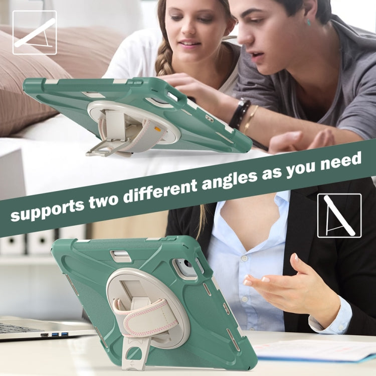 For iPad Air 11 2024 / Air 11 2025 Rotatable Holder Silicone Hybrid PC Tablet Case with Shoulder Strap(Emreald Green) - iPad Air 11 2025 / 2024 Cases by buy2fix | Online Shopping UK | buy2fix