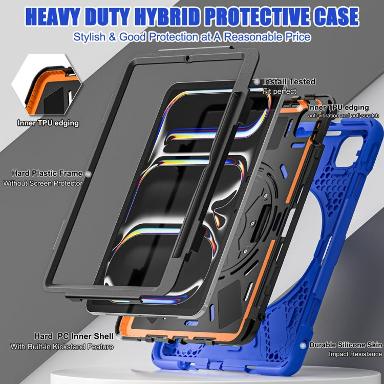 For iPad Pro 11 2024 Rotatable Holder Silicone Hybrid PC Tablet Case with Shoulder Strap(Blue) - iPad Pro 11 2024 Cases by buy2fix | Online Shopping UK | buy2fix