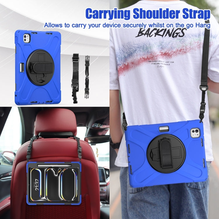 For iPad Pro 11 2024 Rotatable Holder Silicone Hybrid PC Tablet Case with Shoulder Strap(Blue) - iPad Pro 11 2024 Cases by buy2fix | Online Shopping UK | buy2fix