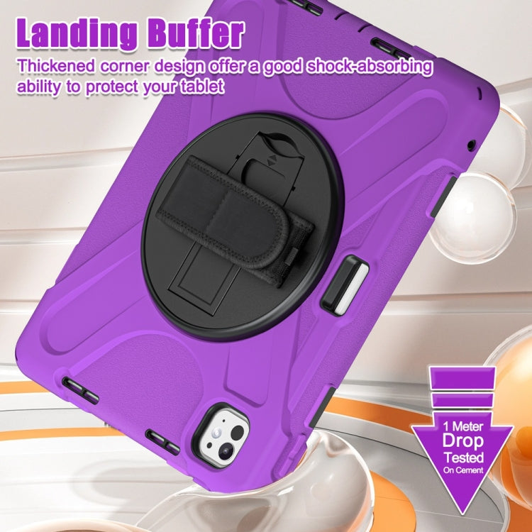 For iPad Pro 11 2025 / 2024 Rotatable Holder Silicone Hybrid PC Tablet Case with Shoulder Strap(Purple) by buy2fix