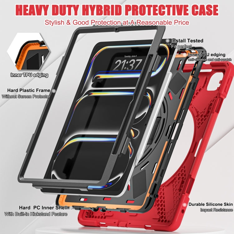 For iPad Pro 13 2024 Rotatable Holder Silicone Hybrid PC Tablet Case with Shoulder Strap(Red) - iPad Pro 13 2024 Cases by buy2fix | Online Shopping UK | buy2fix