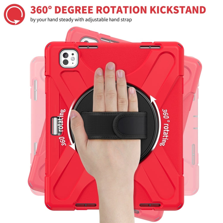 For iPad Pro 13 2024 Rotatable Holder Silicone Hybrid PC Tablet Case with Shoulder Strap(Red) - iPad Pro 13 2024 Cases by buy2fix | Online Shopping UK | buy2fix