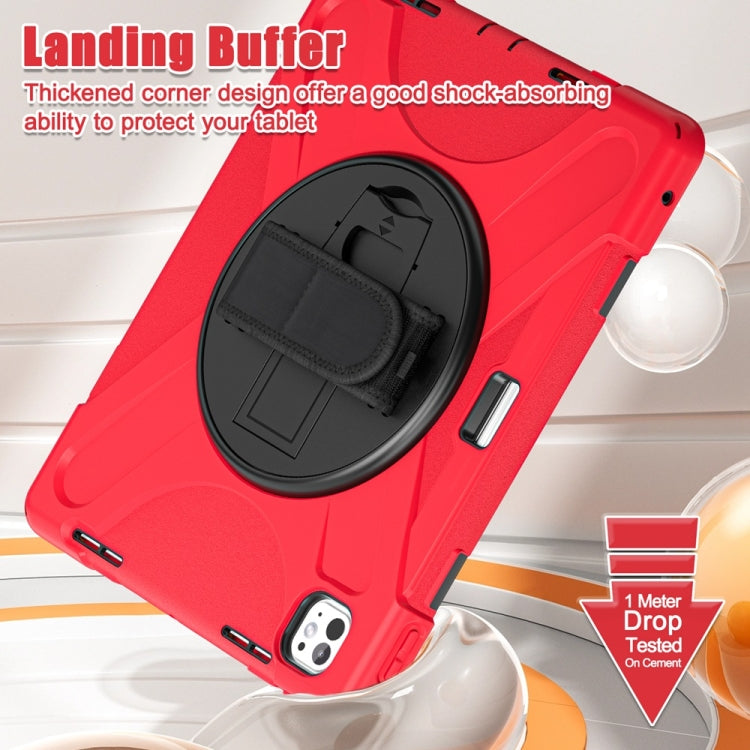 For iPad Pro 13 2024 Rotatable Holder Silicone Hybrid PC Tablet Case with Shoulder Strap(Red) - iPad Pro 13 2024 Cases by buy2fix | Online Shopping UK | buy2fix