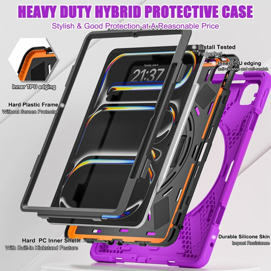For iPad Pro 13 2025 / 2024 Rotatable Holder Silicone Hybrid PC Tablet Case with Shoulder Strap(Purple) by buy2fix