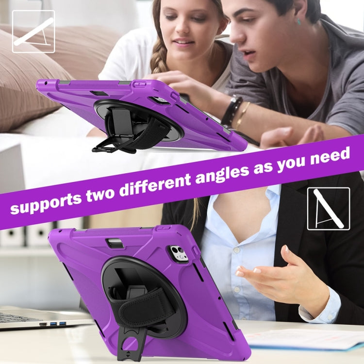For iPad Pro 13 2024 Rotatable Holder Silicone Hybrid PC Tablet Case with Shoulder Strap(Purple) - iPad Pro 13 2024 Cases by buy2fix | Online Shopping UK | buy2fix