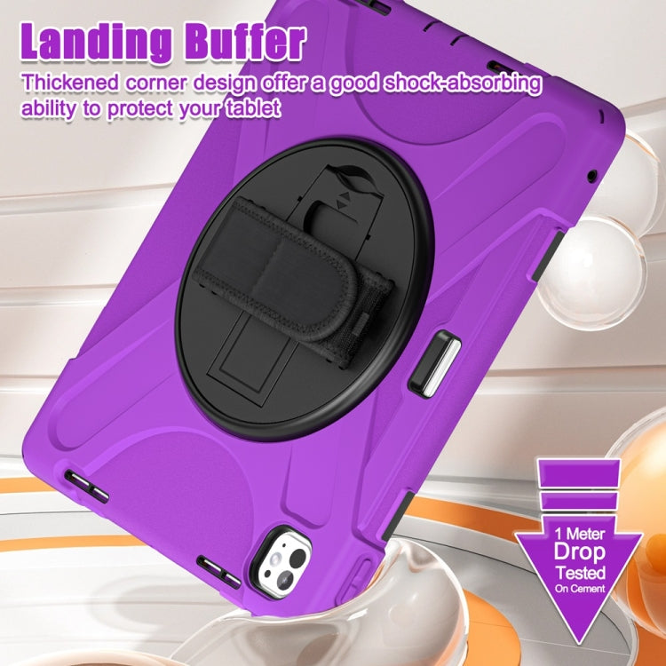 For iPad Pro 13 2024 Rotatable Holder Silicone Hybrid PC Tablet Case with Shoulder Strap(Purple) - iPad Pro 13 2024 Cases by buy2fix | Online Shopping UK | buy2fix