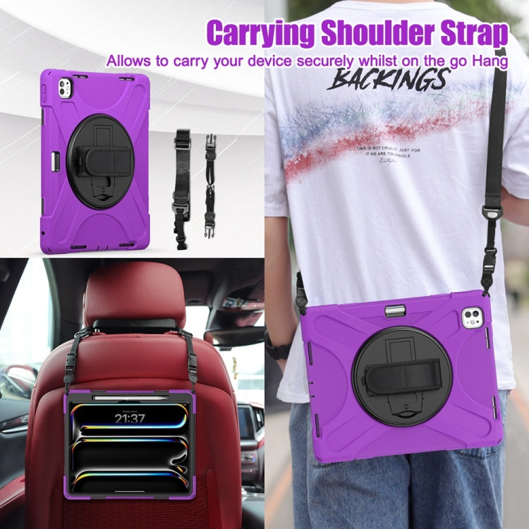 For iPad Pro 13 2024 Rotatable Holder Silicone Hybrid PC Tablet Case with Shoulder Strap(Purple) - iPad Pro 13 2024 Cases by buy2fix | Online Shopping UK | buy2fix