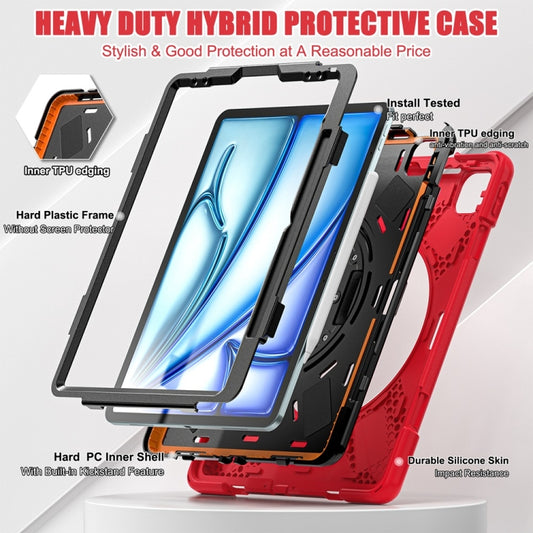 For iPad Air 13 2024 / Air 13 2025 Rotatable Holder Silicone Hybrid PC Tablet Case with Shoulder Strap(Red) - iPad Air 13 2025 / 2024 Cases by buy2fix | Online Shopping UK | buy2fix