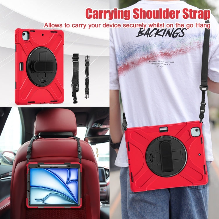 For iPad Air 13 2024 / Air 13 2025 Rotatable Holder Silicone Hybrid PC Tablet Case with Shoulder Strap(Red) - iPad Air 13 2025 / 2024 Cases by buy2fix | Online Shopping UK | buy2fix