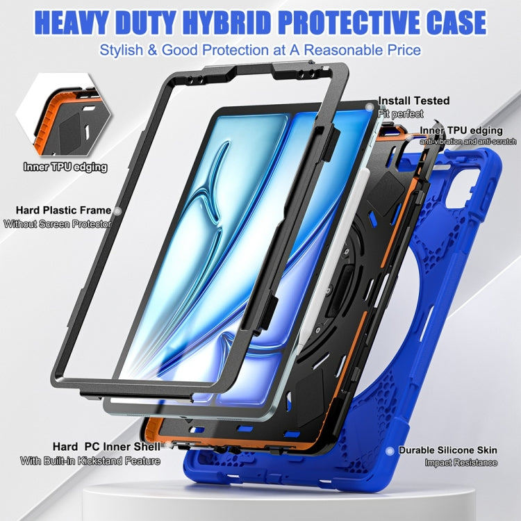 For iPad Air 13 2024 / Air 13 2025 Rotatable Holder Silicone Hybrid PC Tablet Case with Shoulder Strap(Blue) - iPad Air 13 2025 / 2024 Cases by buy2fix | Online Shopping UK | buy2fix