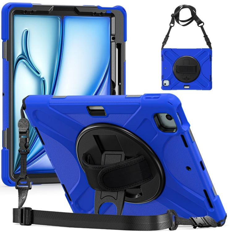 For iPad Air 13 2024 / Air 13 2025 Rotatable Holder Silicone Hybrid PC Tablet Case with Shoulder Strap(Blue) - iPad Air 13 2025 / 2024 Cases by buy2fix | Online Shopping UK | buy2fix