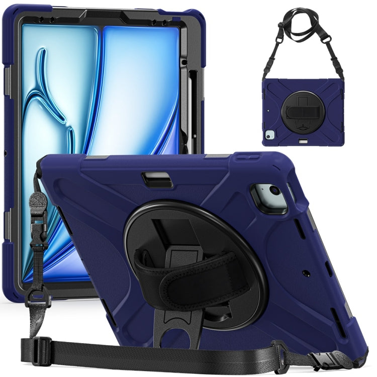 For iPad Air 13 2024 / Air 13 2025 Rotatable Holder Silicone Hybrid PC Tablet Case with Shoulder Strap(Navy Blue) - iPad Air 13 2025 / 2024 Cases by buy2fix | Online Shopping UK | buy2fix